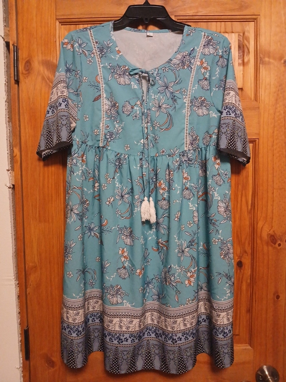 Bohemian Floral Tie-Front Midi Dress - Teal